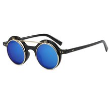 8009跨境新款圆框朋克双层翻盖太阳镜男女士机车潮流个性外贸墨镜