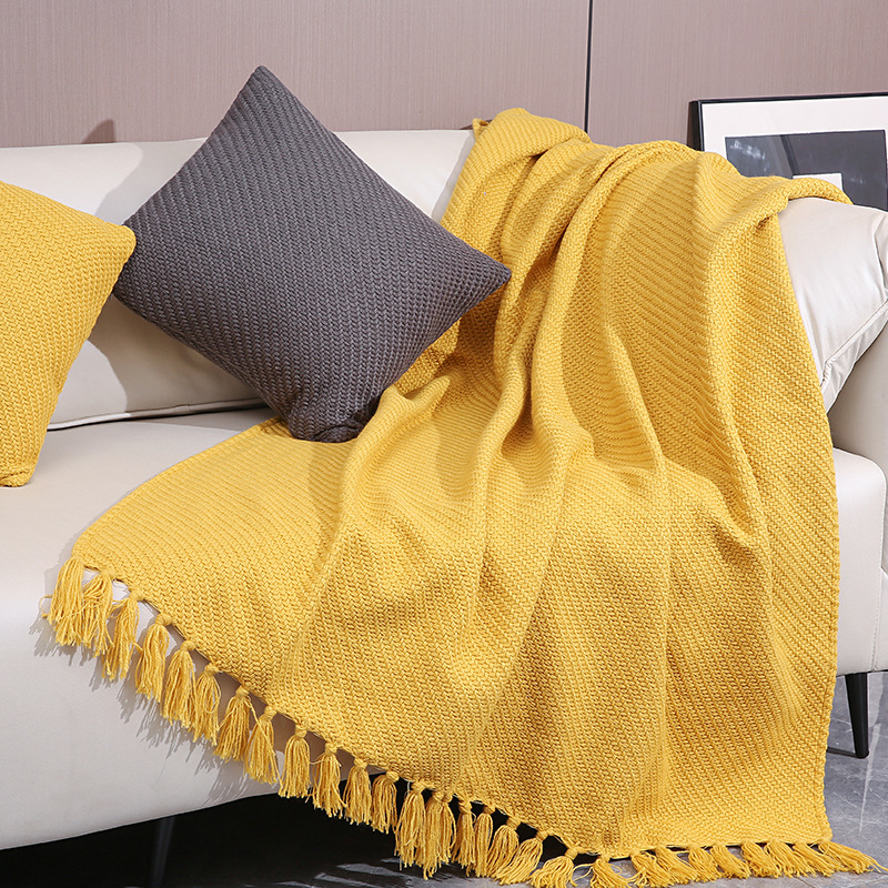 Nordic pure color woven hotel bedroom bed tissue sofa blanket…