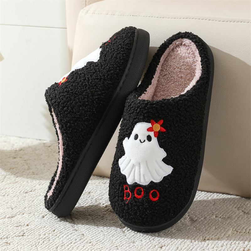 Winter Halloween lustige Baumwolle Hausschuhe Frauen Indoor Blume Geist warme Hausschuhe Winter_voghion.com