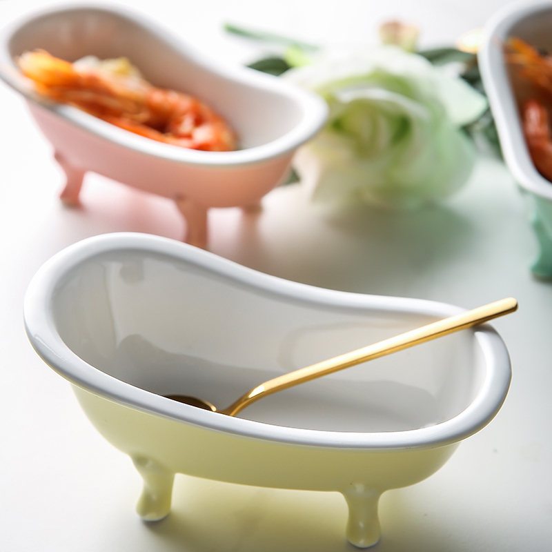 Creative Ceramic Bathtub Bowl Cute Small Bowl Ice Cream Bowl Pudding Bowl Dessert Fruit Bowl Household Tableware