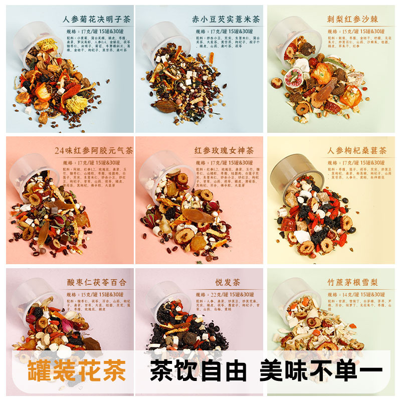 Small Jar of Tea, Chrysanthemum, Cassia Seed, Red Bean, Barley, Red Ginseng, Donkey Hide Gelatin, Goddess Tea, Health-Preserving Scented Tea Manufacturer, Wholesale and Delivery