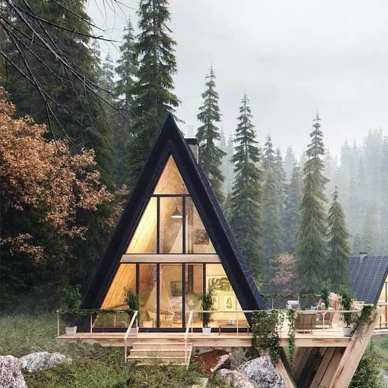 Треугольный деревянный дом B&B — антикоррозийная обработка древесины, сборка на улице, мобильный домик