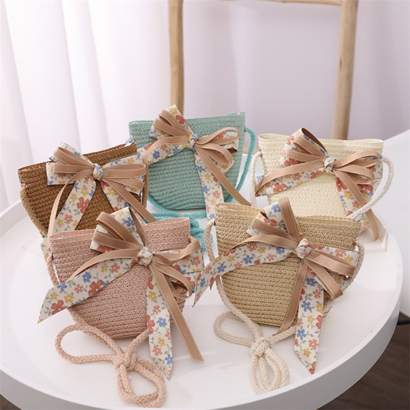Bow Knot Pattern Girl's Sweet Bow Knot Jacquard Straw Hat