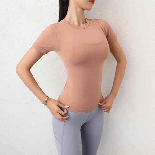 Summer Sexy Women's Short Sleeve Moisture-Wicking Exercise Top Fitness Running Elastic Tight Yoga Clothes