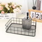 供应批发北欧铁艺收纳篮化妆品收纳盒桌面置物架面膜收纳篮收纳筐