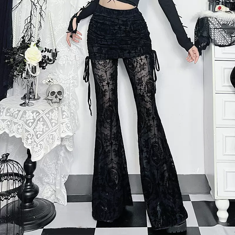 CF24374秋季2024新款 欧美风气质性感辣妹百搭十字架植绒裙裤女