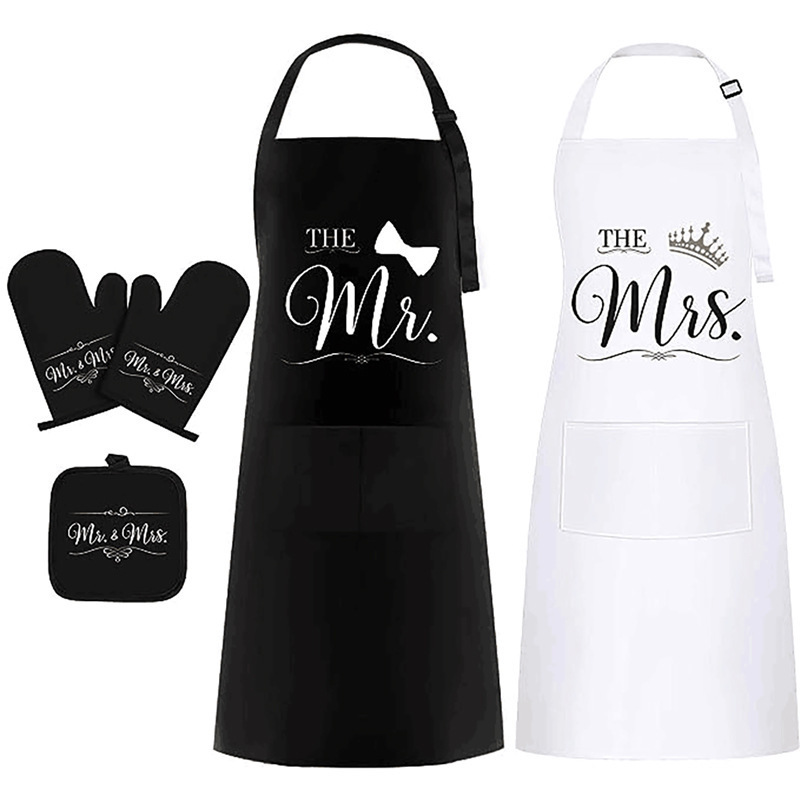 Cross-Border Amazon Customized Mr Mrs Couple Apron Waterproof and Oil-Proof Kitchen Insulation Gloves Adult Apron Set Cross-Border Amazon Customized Mr Mrs Couple Apron Waterproof and Oil-Proof Kitchen Insulation Gloves Adult Apron Set
