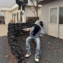 秋季连帽运动卫衣套装假两件正反穿搭格子衫拉链跨境外贸男装卫衣