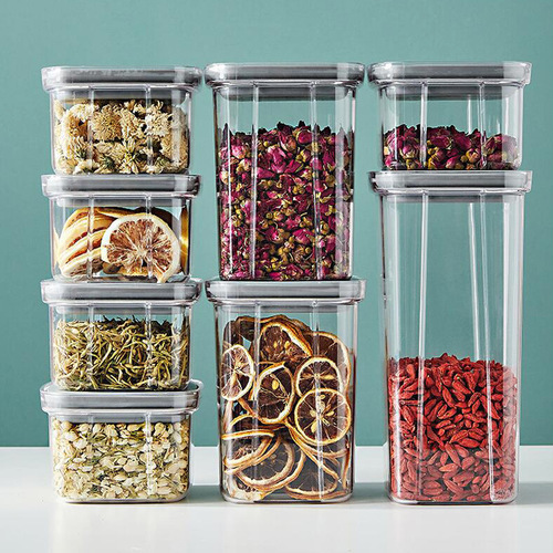 PET thickened moisture-proof sealed jar kitchen transparent square grain storage jar can be stacked with snacks and dried fruit preservation boxes