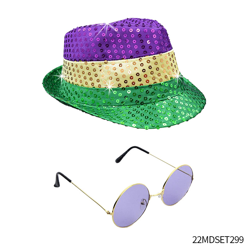 Accesorios para el Cabello de Carnaval de Mardi Gras, Máscara Tricolor, Corbata de Moño, Cadena de Cuentas Electrochapadas, Conjunto para Fiesta de Carnaval