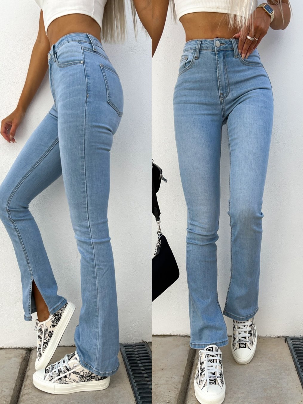 Fashion New Slit Hemline at Hem Pure Color Denim Tr Pantspicture3