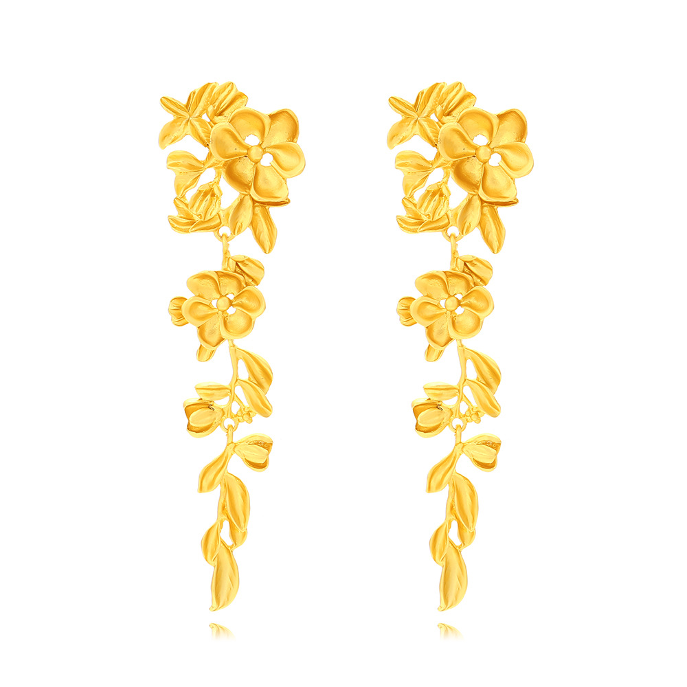 1 Pair IG Style Sweet Leaf Flower Plating Zinc Alloy Drop Earrings display picture 1