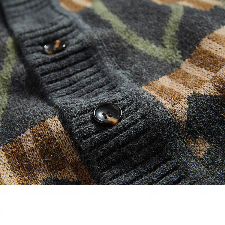 Suéter japonés retro de hombre primavera y otoño color contrastante suelto V-cuello chaqueta casual camiseta de punto de tendencia masculina Cardigan