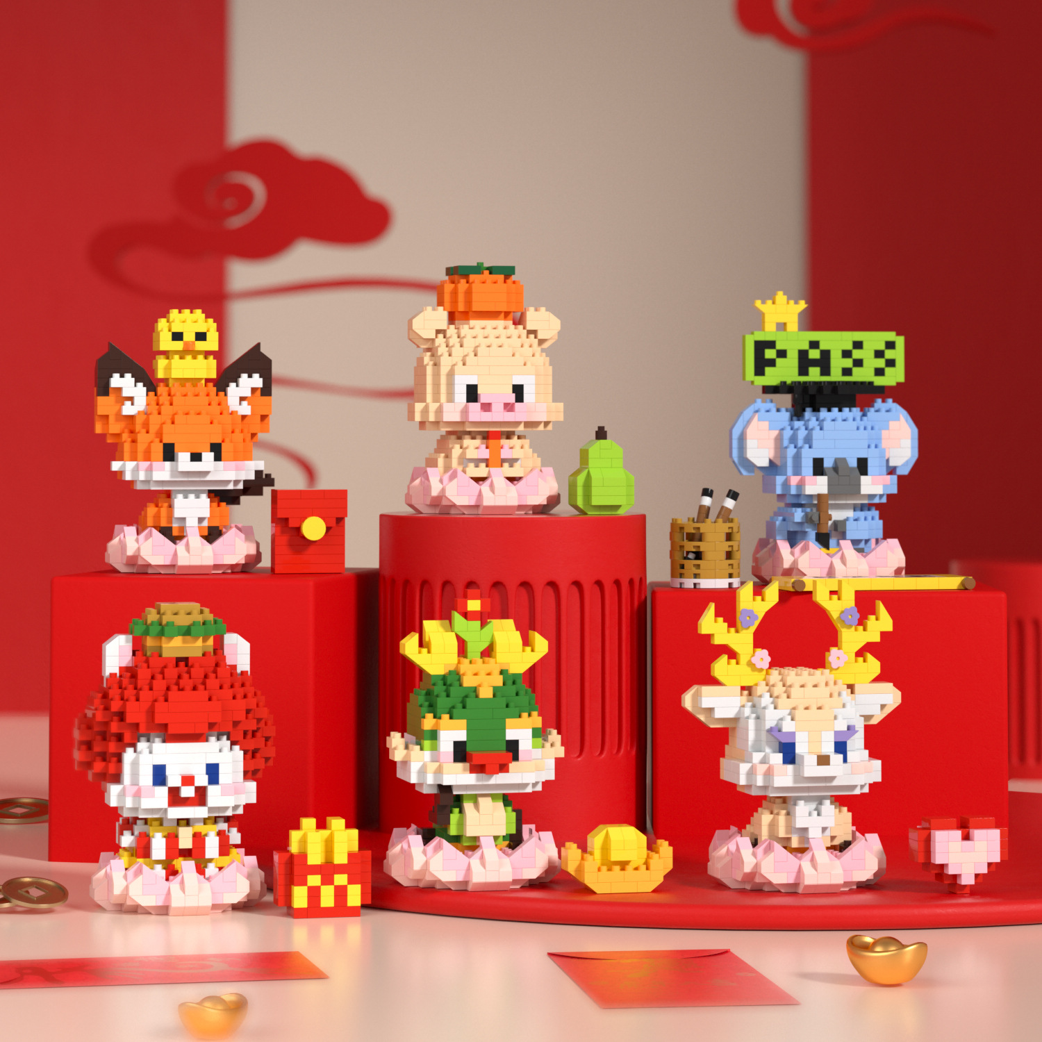 Compatible con Lego pequeño Dios Bestia buena suerte Lotus Dragon Año imagen building block muñeca juguete de los niños creativos regalo Año Nuevo