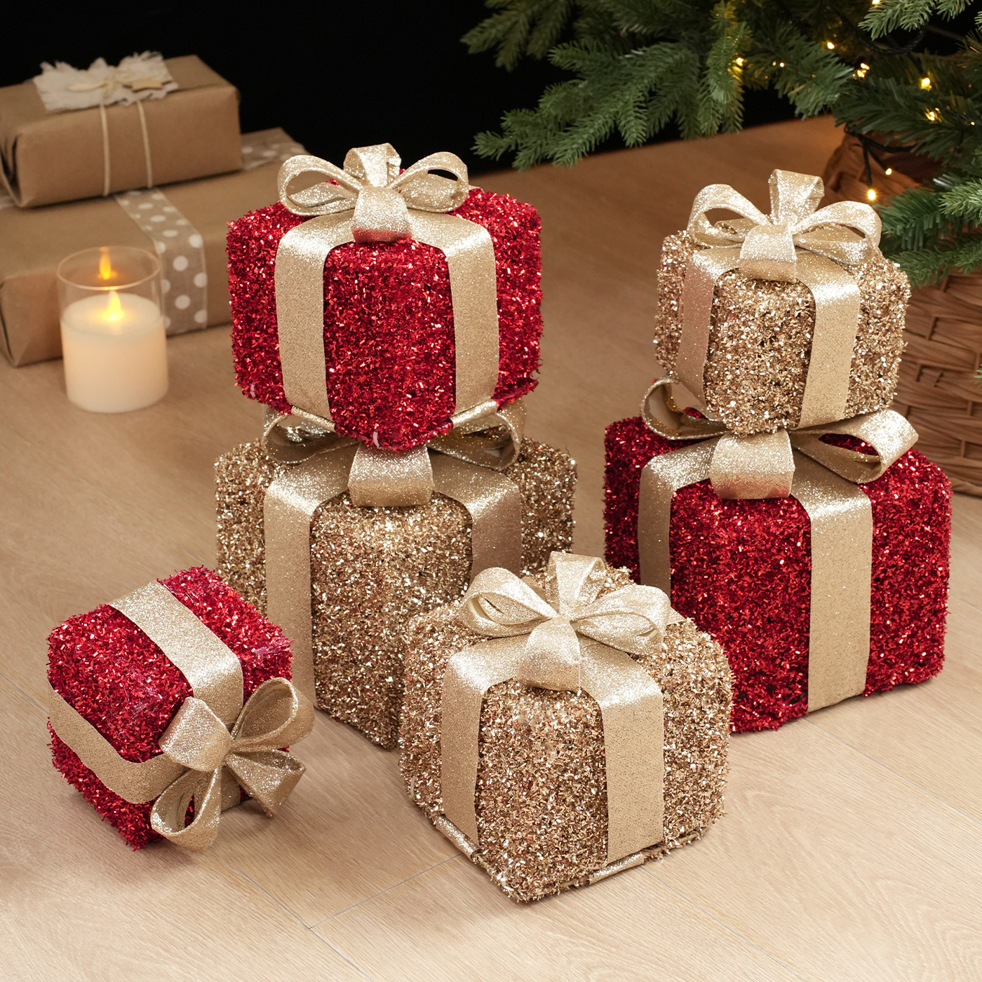 Caja de regalos de caña de Navidad, caja de regalos de hierro forjado, caja vacía, decoración, decoración, decoración, diseño de tres piezas
