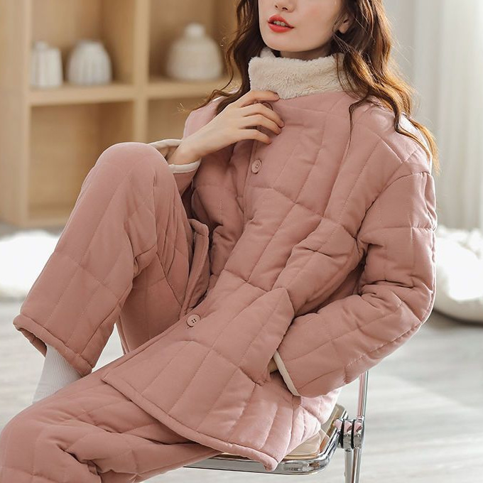 New Autumn and Winter Home Wear Set, Thickeneded and Velvet, Women's Three-Layer Quilted Pajamas That Can Be Worn Outside Cotton-Padded Jackets