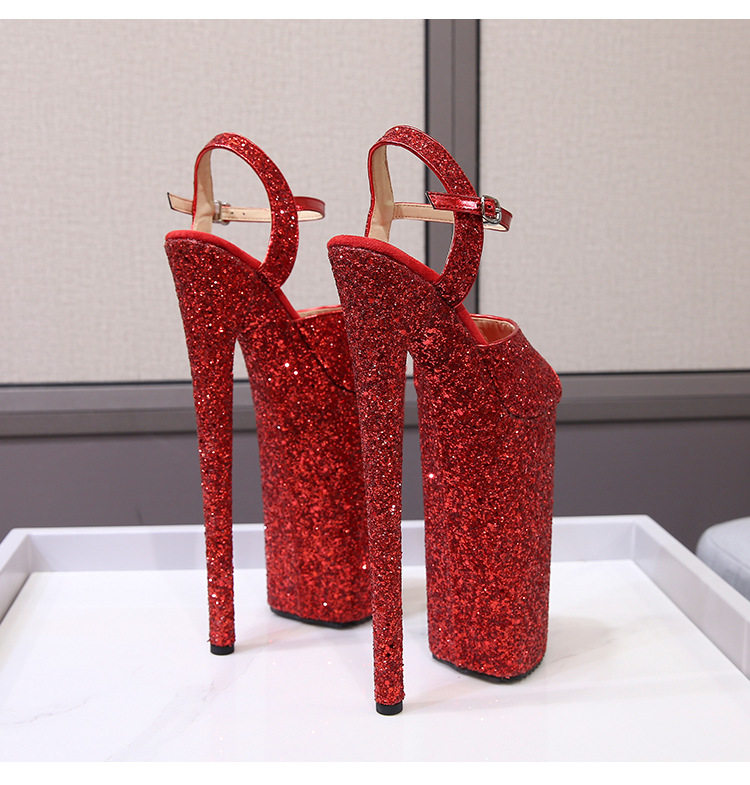 Giày sandal nữ gót nhọn 26 cm đế platform quai ngang — Màu bạc, Màu vàng, Màu đen, Màu đỏ chi tiết 25