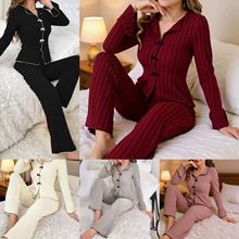 外贸跨境欧美秋冬睡衣女翻领蝴蝶结时尚性感长袖长裤家居服套装女