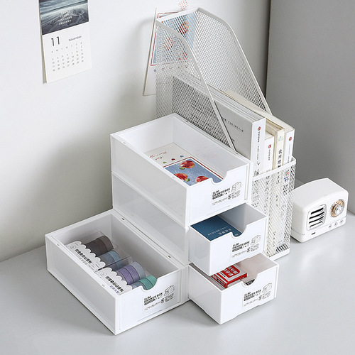 Desktop storage box drawer-type stackable storage box transparent plastic miscellaneous stationery box cosmetics organization box