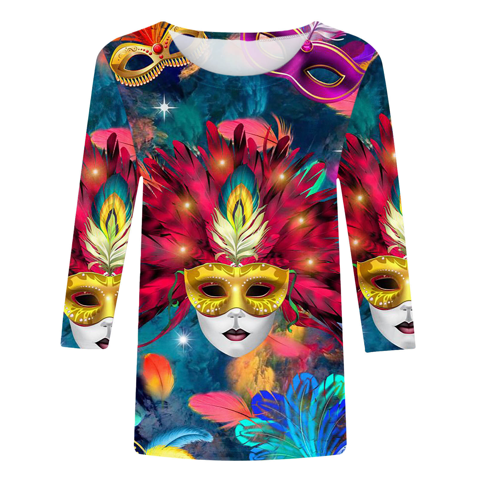 Nuova maschera a tema carnevalesco con stampa digitale trendy, girocollo, manica a 3/4_voghion.com