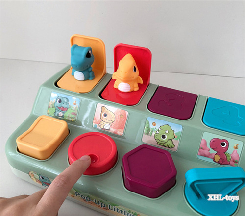Cross-border hot selling children's dinosaur mechanism box peek-a-boo switch box causality press early education educational toys batch