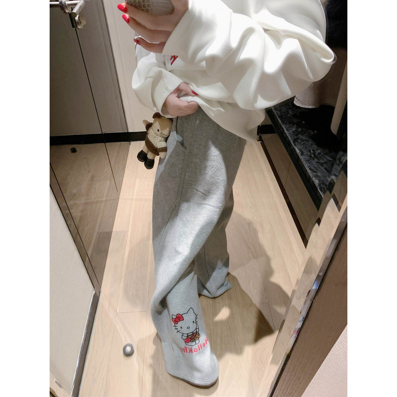 With Doll Accessories, Leopard Print Kitty Cat Fleece-Lined Thickened Curved Pants 2025 Autumn and Winter Loose Sports Casual Sweatpants With Doll Accessories, Leopard Print Kitty Cat Fleece-Lined Thickened Curved Pants 2025 Autumn and Winter Loose Sports Casual Sweatpants