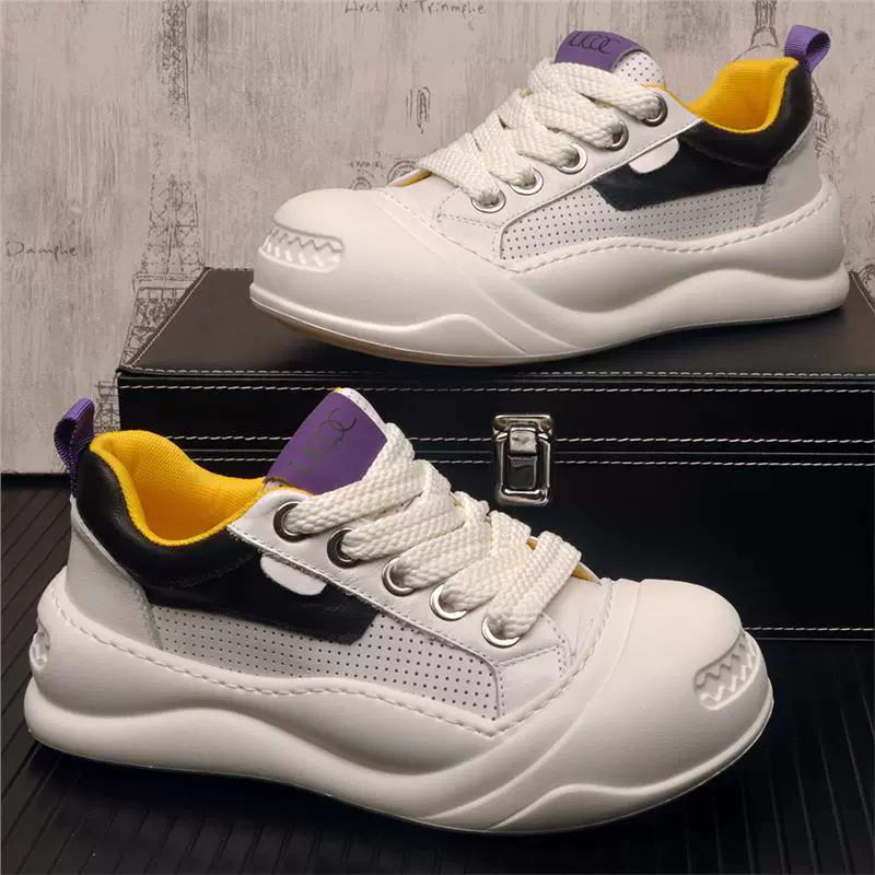 Дышащие летние симпатичные мужские туфли с большим пальцем, весна 2025, новые, из натуральной кожи, белые, на толстой подошве, кеды, повседневные туфли