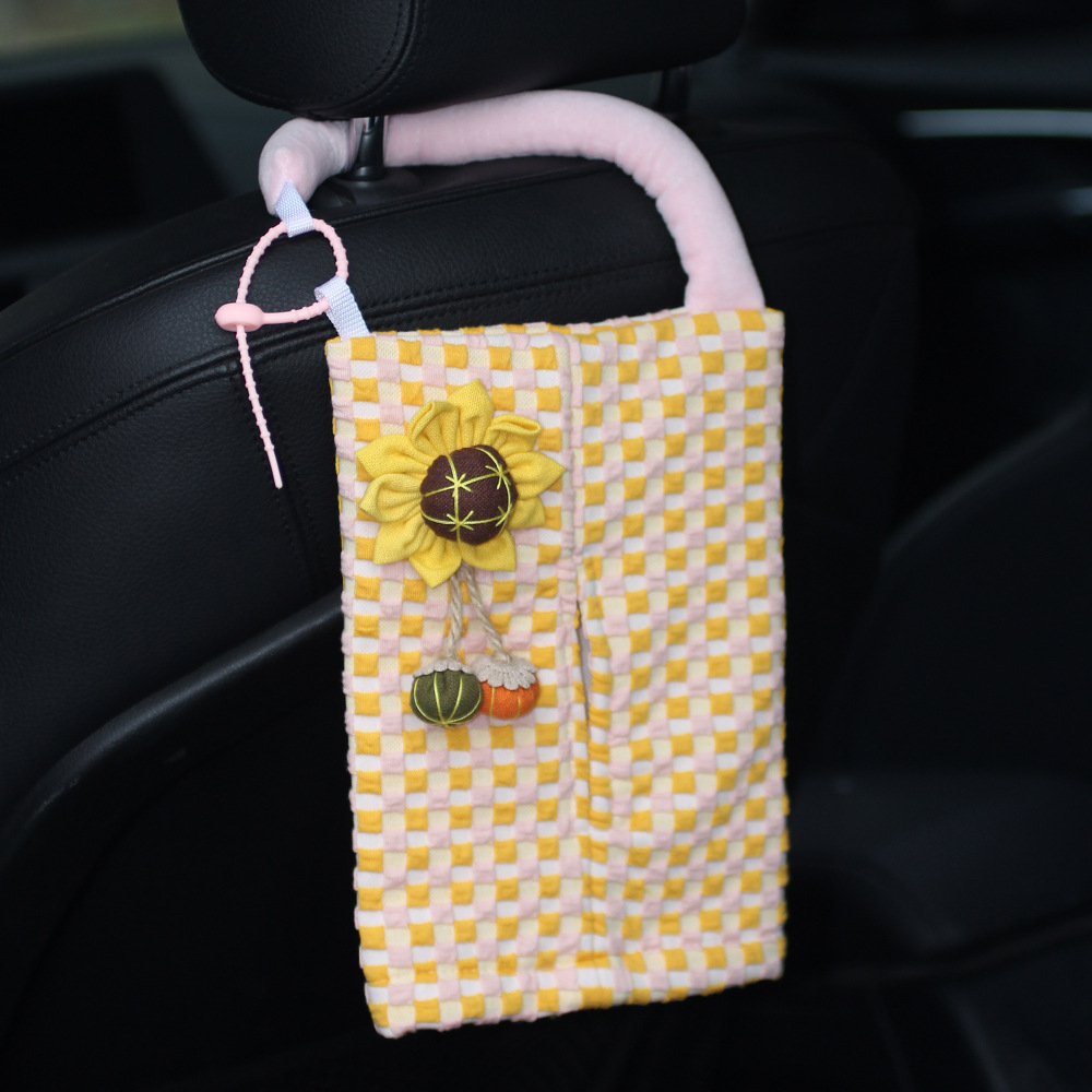 Caja de toallas creativa para automóviles tela de alta calidad para automóviles colgantes para automóviles caja de extracción de papel para automóviles bolsa colgante para chicas image 8