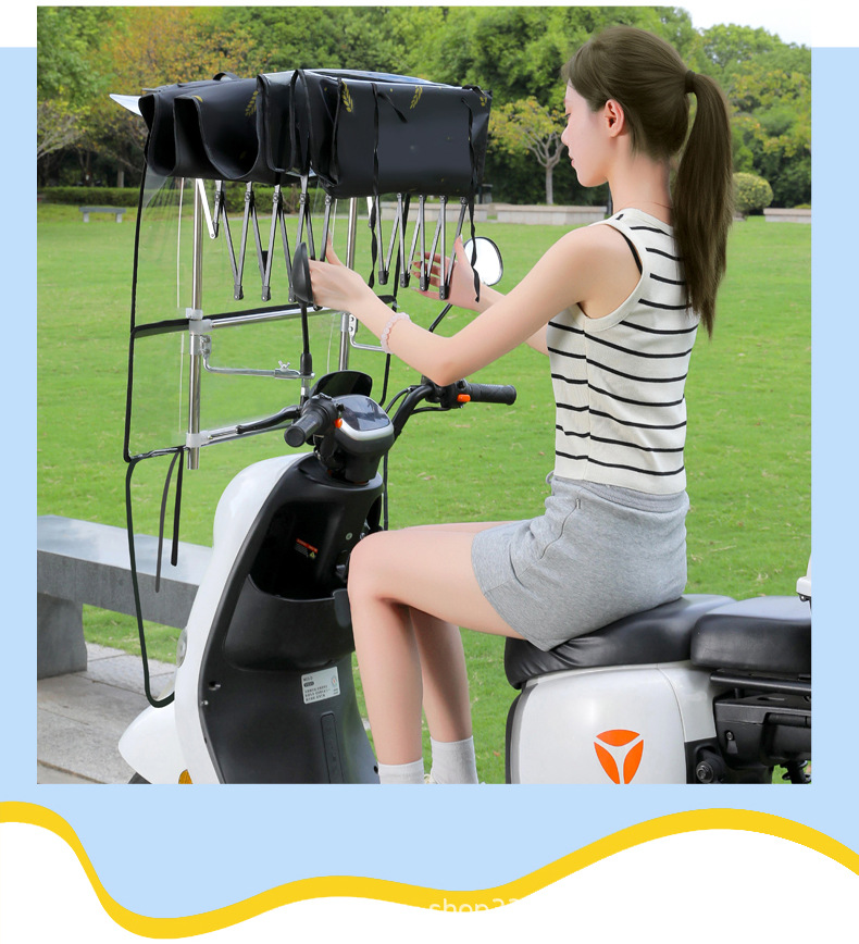 Electric Scooter Canopy, Sun Protection, Rainproof, Windproof Cover, New Model Sunshade Umbrella with Large Window, Quick Folding Full Canopy
