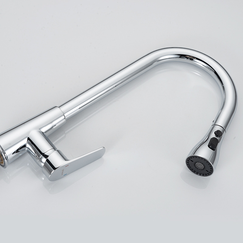 Grifo de extracción de cocina uno por uno, todo cobre, a prueba de salpicaduras, lavabo, lavabo, lavabo, lavabo, lavabo dos en uno, frío y caliente para el hogar