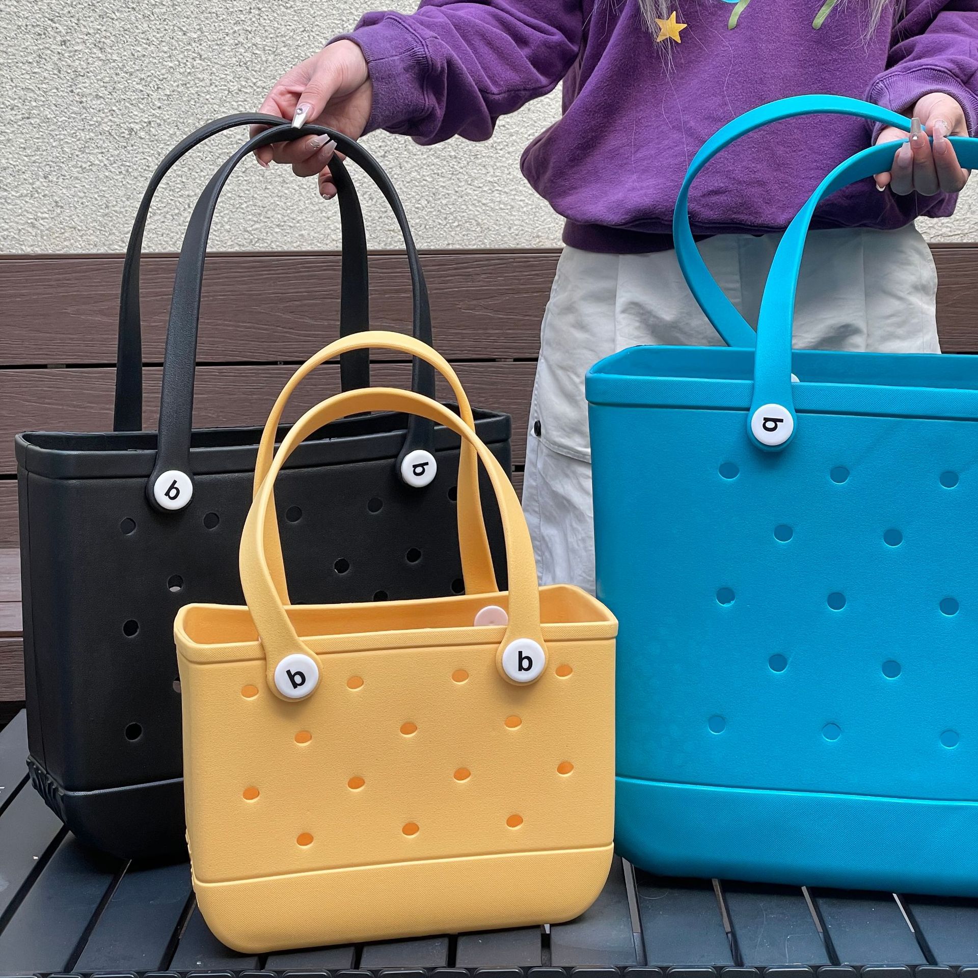 840g Weight Open Closure Type Double Handle Strap Type Tote Bag Bags Type Casual Occasion EVA Material Solid Color Pattern Spring&Summer Season Women's Gender Streetwear Style Square Shape Medium Size Women's Medium EVA Solid Color Streetwear Square Open Tote Bag 3