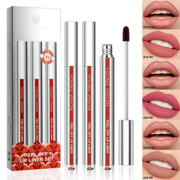 Young Vision 3-Pack Peel-Off Lip Liner, Matte Finish, Smudge-Proof Lip Liner