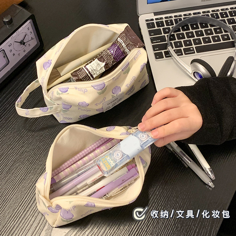 INS weathering Tulip caja de lápiz bolsa de maquillaje portátil de gran capacidad para mujeres Nueva bolsa de almacenamiento de viaje bolsa de lavado exquisito image 4
