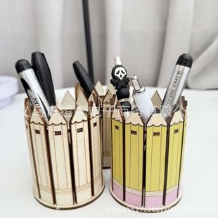 Cross-Border New Product Teacher Pencil Holder Pencil-Shaped Wooden Pen Holder