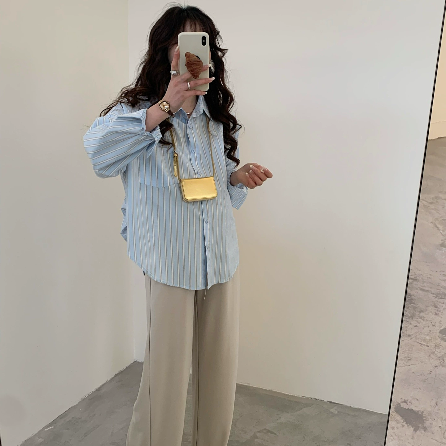 Корейская одежда для беременных дизайн синий вертикальная полоска французская рубашка для беременных весной не показывает беременных женщин повседневная рубашка