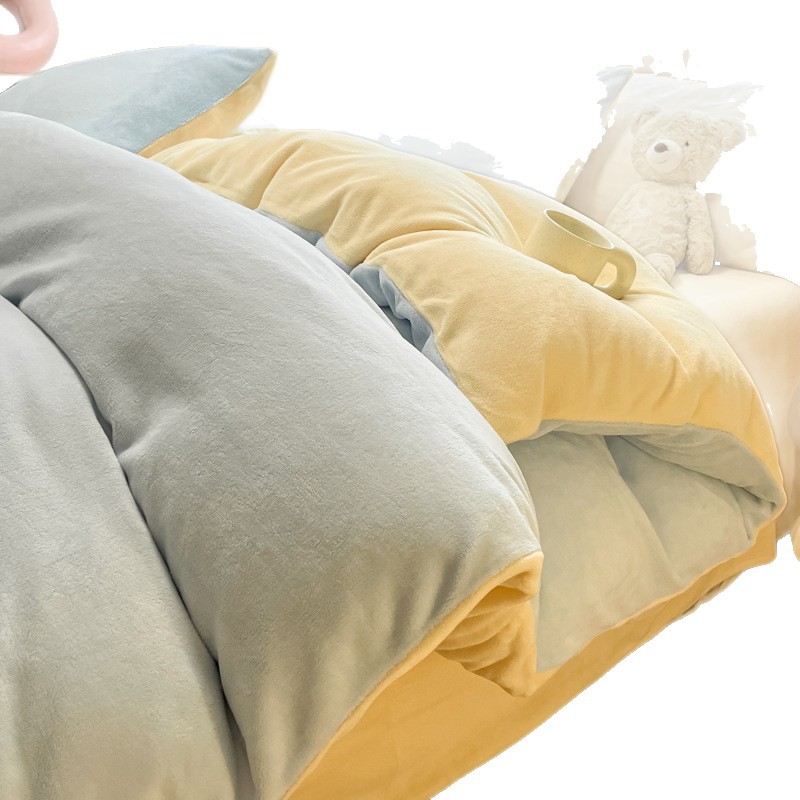 Color sólido otoño invierno leche de lana de cuatro piezas de lana de coral cama de lana de tres piezas de lana de invierno más grueso nuevo estilo de franela