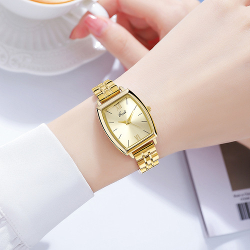 Minimalist Retro Barrel Shape Women's Watch with Unique High-End Feeling, Stainless Steel Quartz Ladies Watch Wholesale