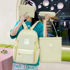 Academic Style Double Shoulder Bag Simple Casual Large Capacity Four-Piece Backpack Set for Girls, Middle School Students, High School Students, and University Students