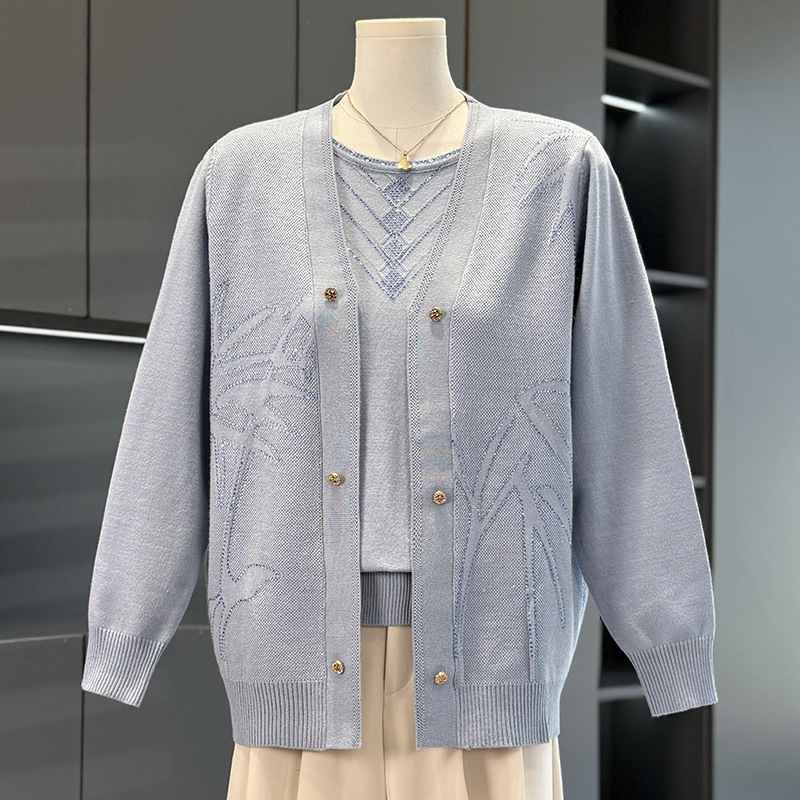 2025年女装两件套中年妈妈装秋时尚中老年人衣服40-60岁针织衫女|undefined