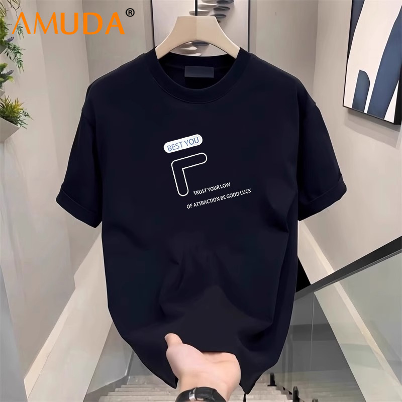 Trendy Brand Short-Sleeved T-Shirt for Men 2025 New Summer Round Neck Loose Half-Sleeved T-Shirt Men's Black Top