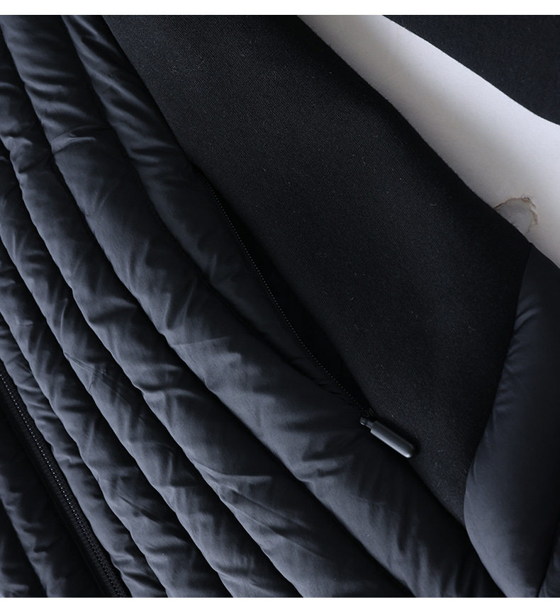 Áo khoác phao nữ dáng nhẹ có mũ, tay dài, lông vịt trắng, kiểu thể thao thanh lịch — màu đen chi tiết 10