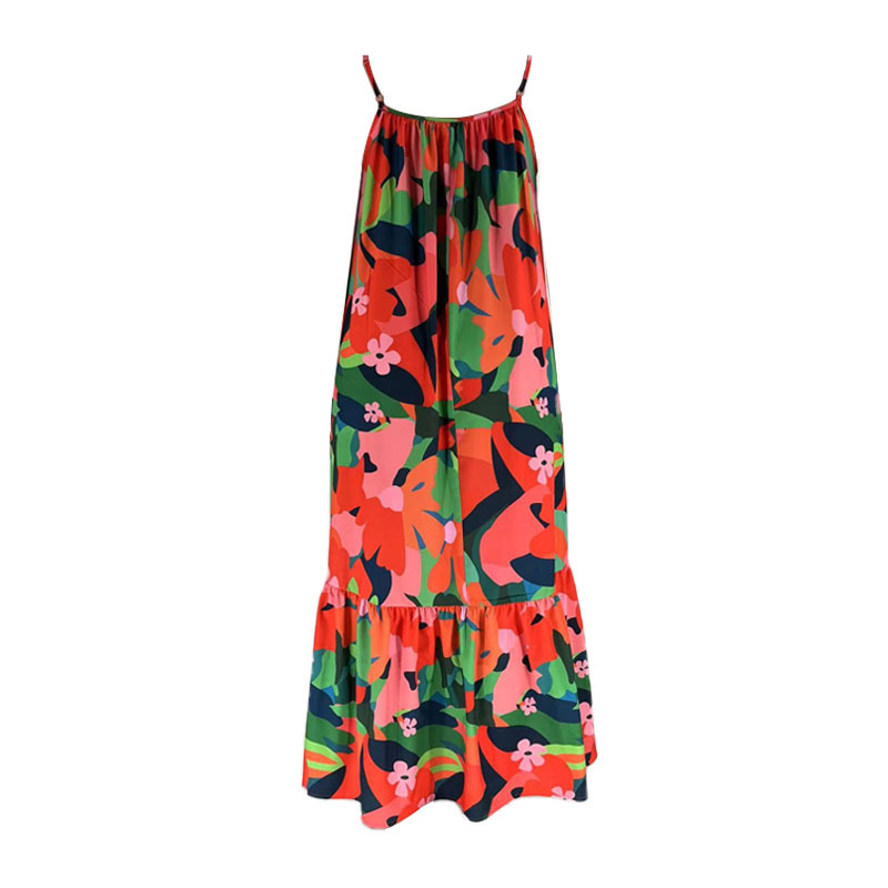 A-line Skirt Casual Collarless Printing Pleated Sleeveless Flower Maxi Long Dress Daily display picture 9
