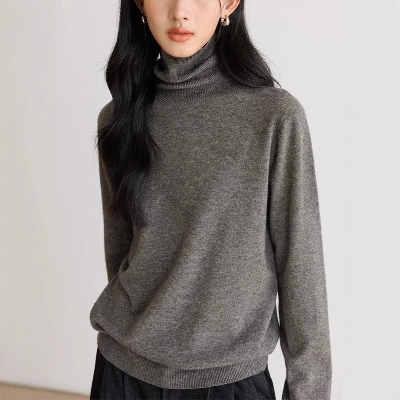 Autumn Turtleneck Knitted Sweater Women's 2025 New Velvet Loose Elegant Long-sleeved Cotton Wool Inner Top