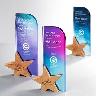 Solid wood color printing lettering crystal trophy outstanding employees creative medal photos insurance company annual meeting colorful postage
