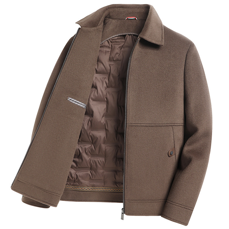 2024 Spring and Autumn New Middle-aged and Elderly Casual Double-sided Wool Jacket Men's Thickened Wool Jacket with Goose Down Liner