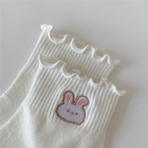 Socks for women summer thin ear-rimmed white socks women's mid-calf socks ins trendy pure-cotton jk girls short socks
