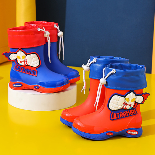 Ultraman children's rain boots non-slip lightweight boys' velvet rain boots little children's kindergarten water shoes children's rubber shoes