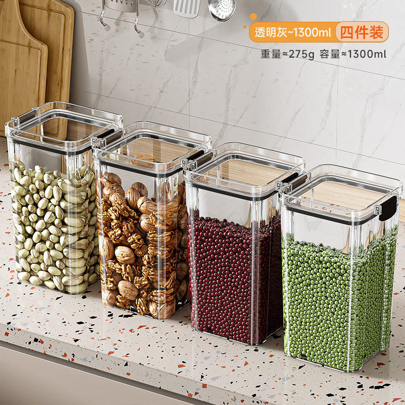 Tanque de sellado granos de cocina almacenamiento de grano de grano caja de plástico transparente de grado alimenticio bocadillos productos secos tanque de almacenamiento de té