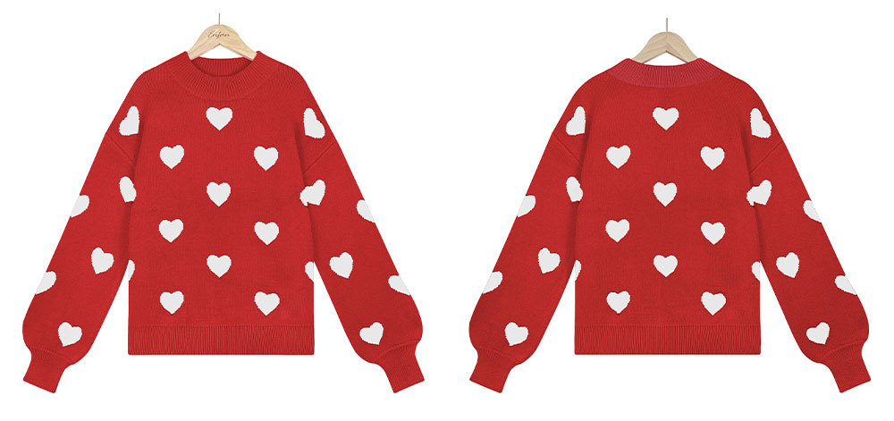 Suéter de punto de manga larga suelto con estampado de amor NSWJY137239