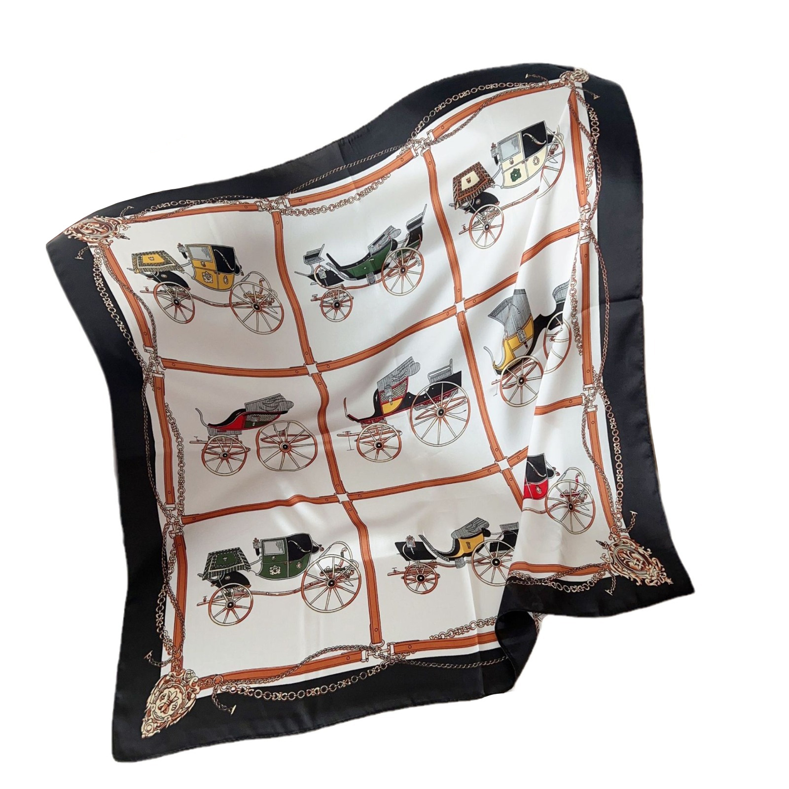 Nueva moda europea y americana, bufanda cuadrada de nicho, tendencia, coche retro clásico, bufanda chic, regalo de mujer de todo fósforo